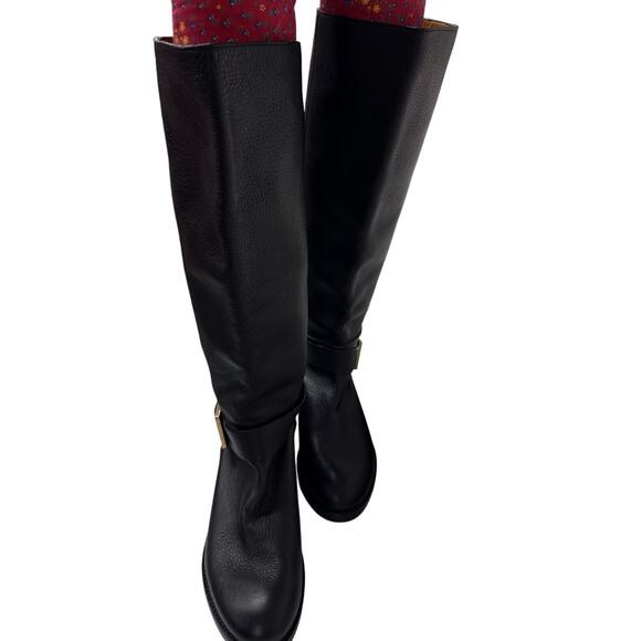 Chloé Black Pebbled Leather Riding Boots Gold Buckle Italy Women’s 39 EU 9 US - Picture 2 of 7